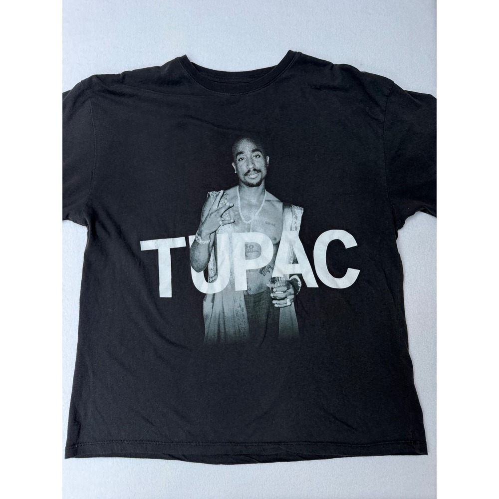 2Pac Tupac Shakur Graphic T-Shirt Mens Medium Black Cotton Rap Tee 2021 Official